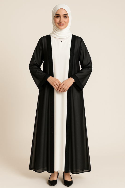 Double Abaya - Off White Inner with Hijab & Cap