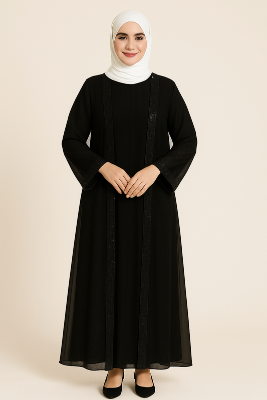 Double Abaya - Black Inner with Hijab & Cap