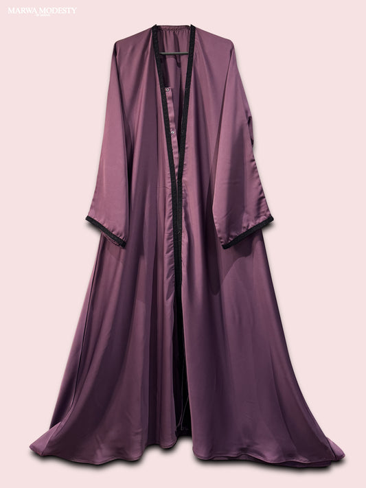 Abaya - Purple with Black Floral Lace
