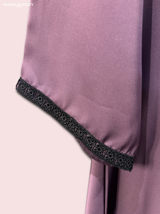 Abaya - Purple with Black Floral Lace