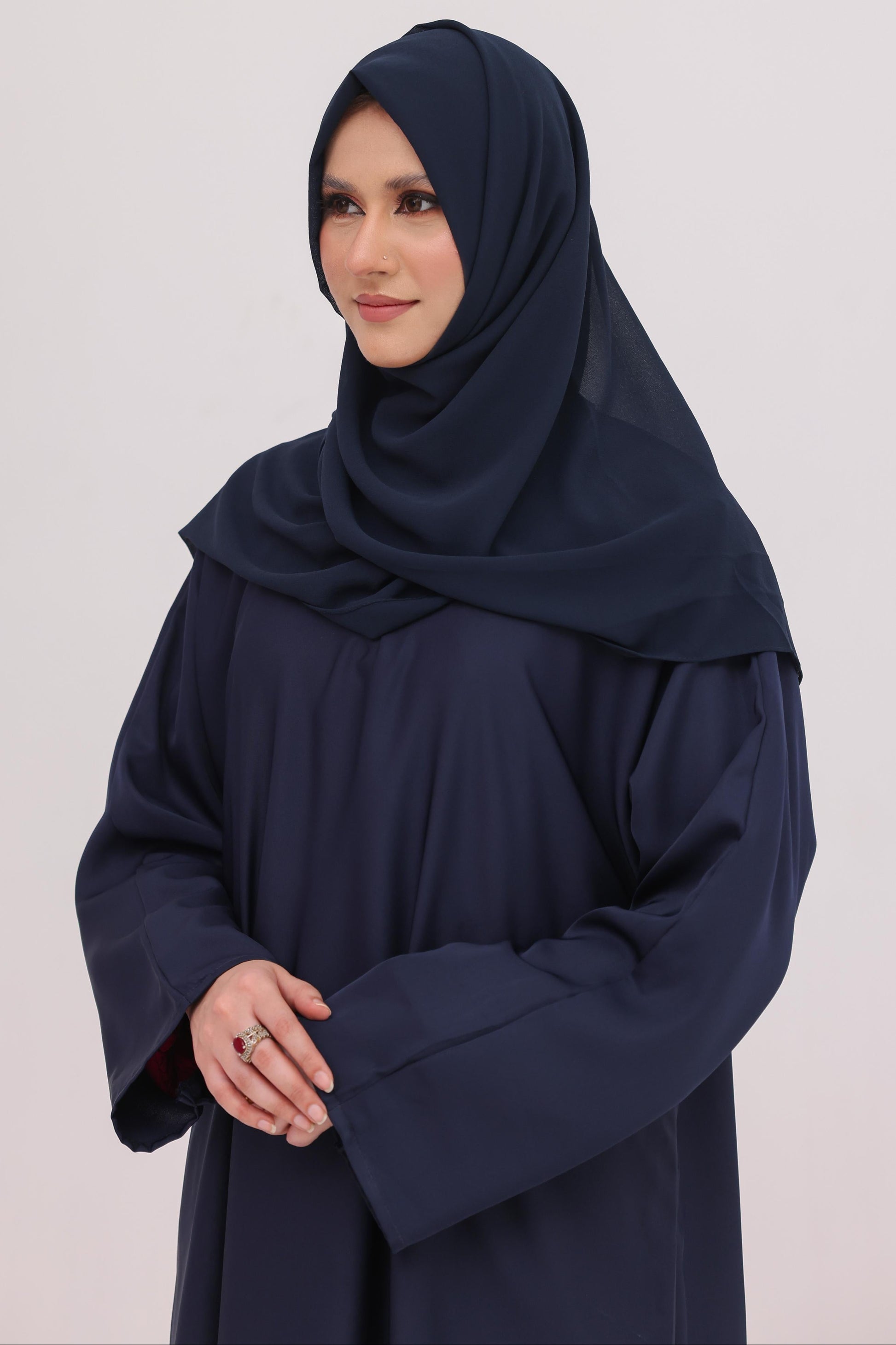 closed navy abaya with hijab nida