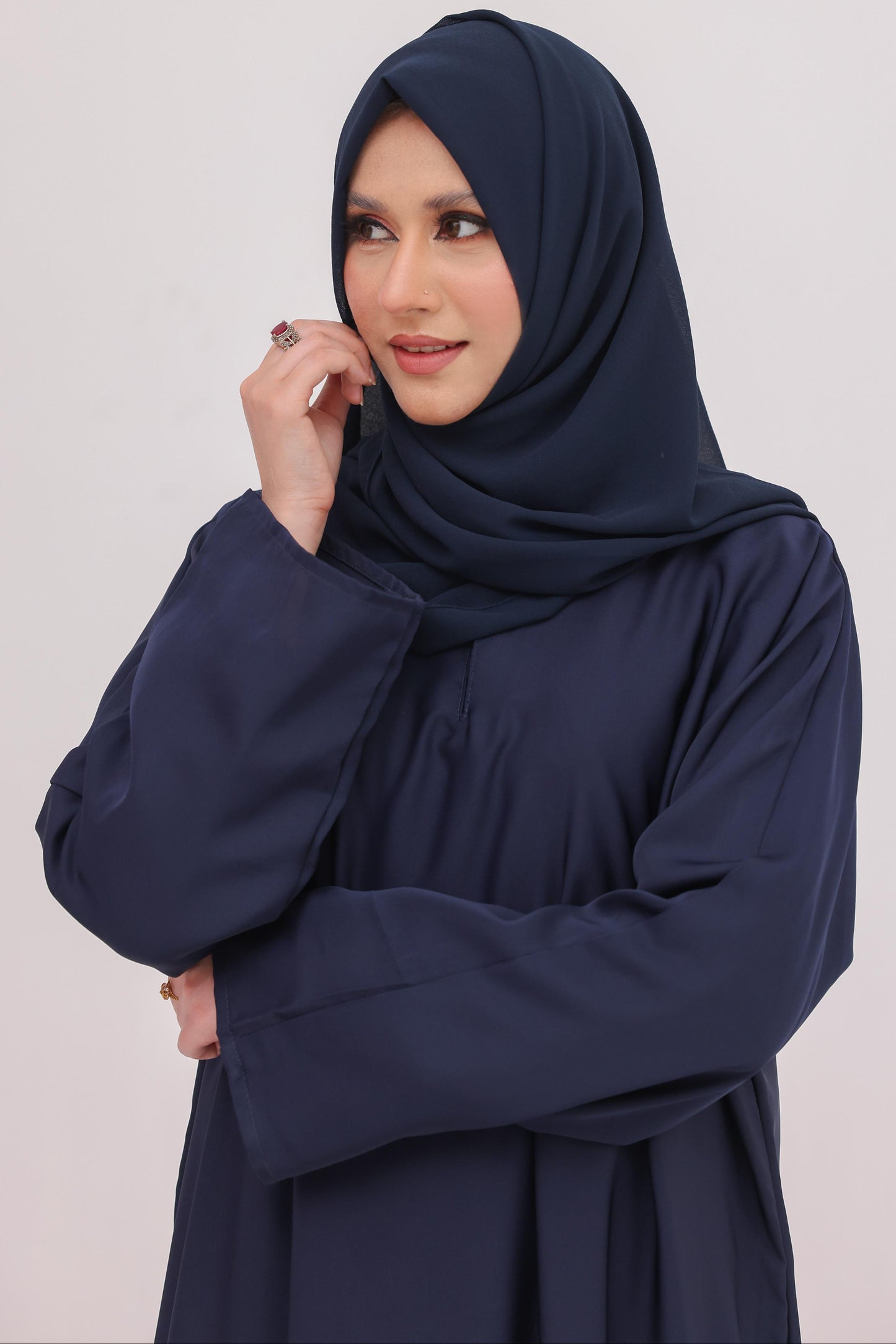 closed navy abaya with hijab nida