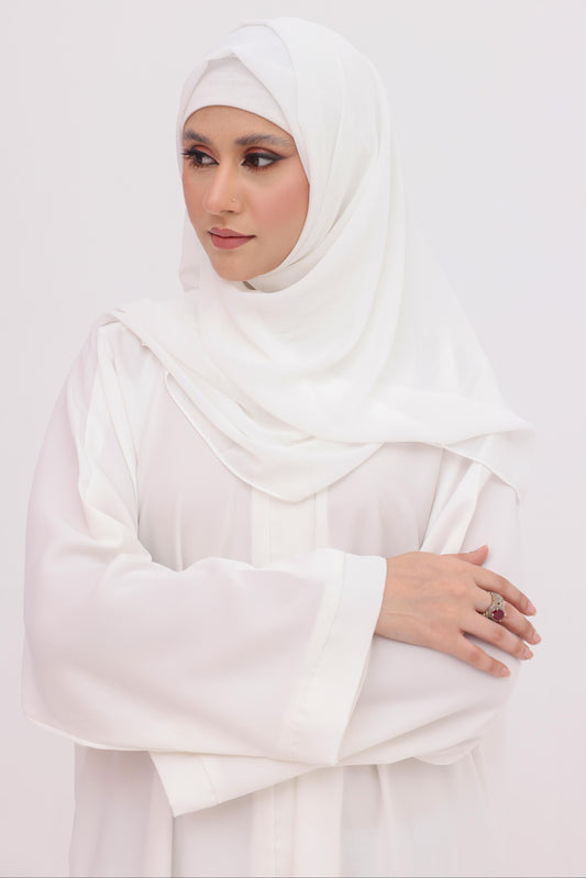OffWhite Front Open Nida Abaya Georgette Hijab Tube Cap