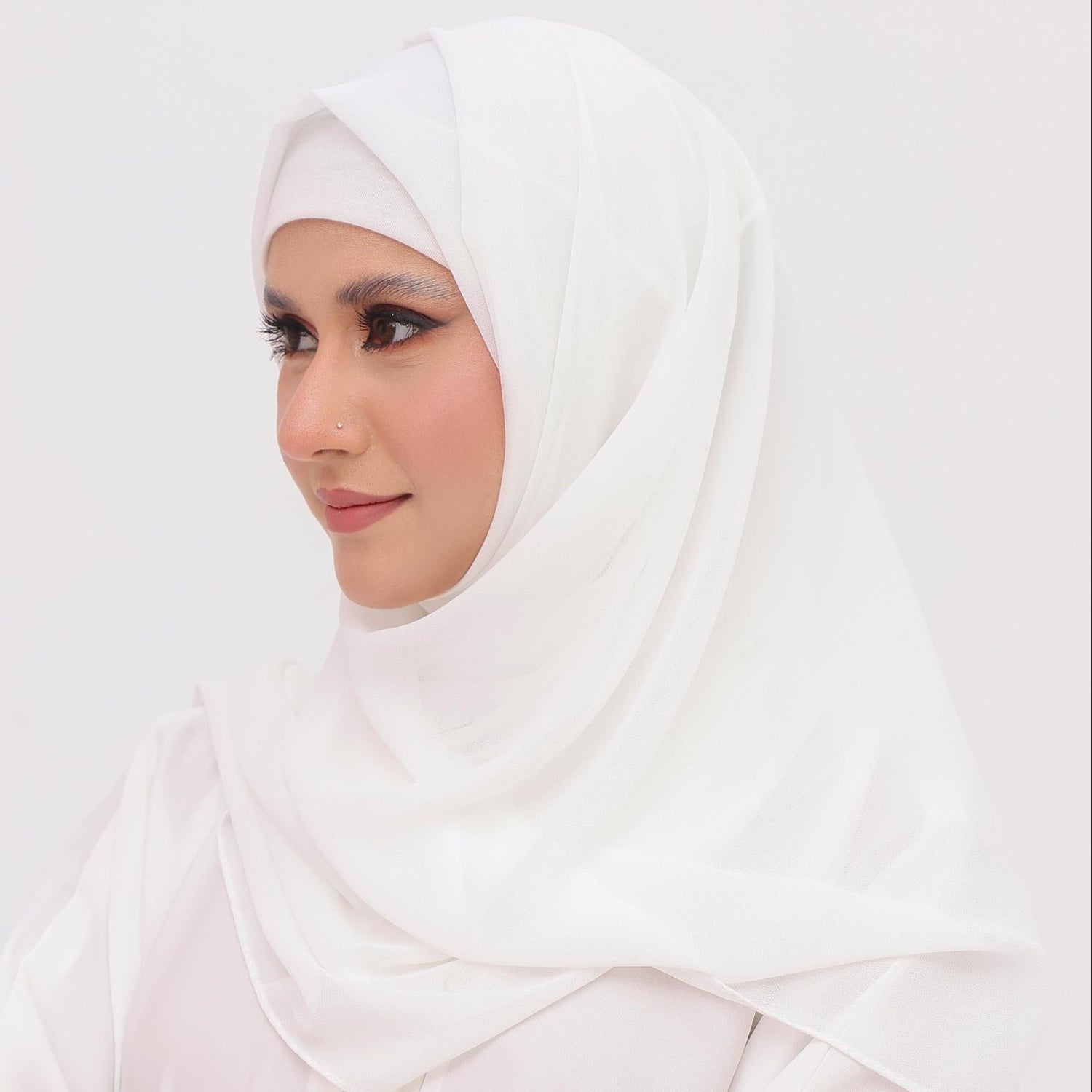 OffWhite Front Open Nida Abaya Georgette Hijab Tube Cap