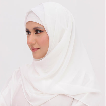 OffWhite Front Open Nida Abaya Georgette Hijab Tube Cap