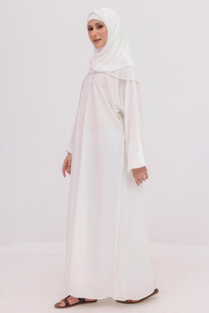 OffWhite Front Open Nida Abaya Georgette Hijab Tube Cap