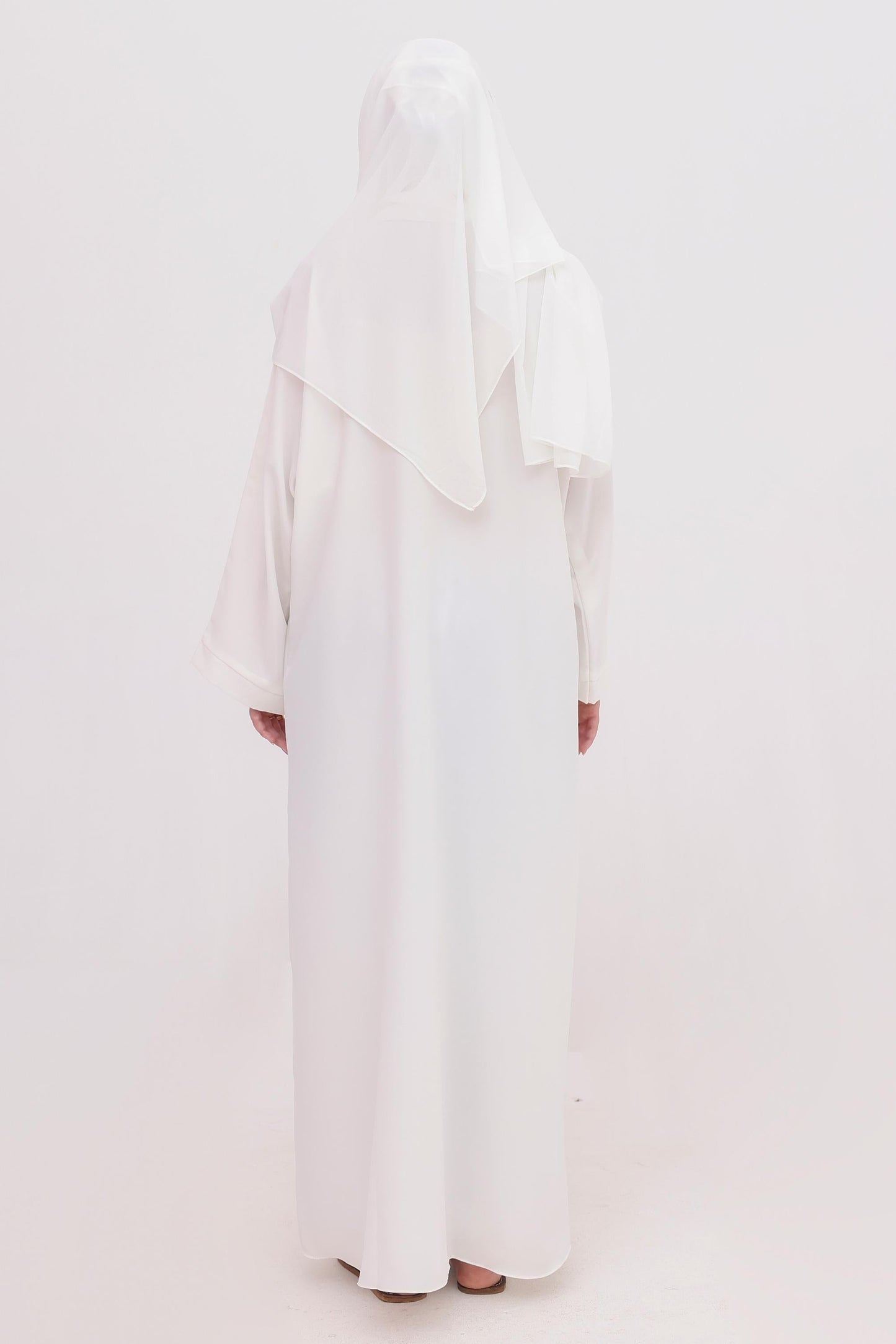 OffWhite Front Open Nida Abaya Georgette Hijab Tube Cap