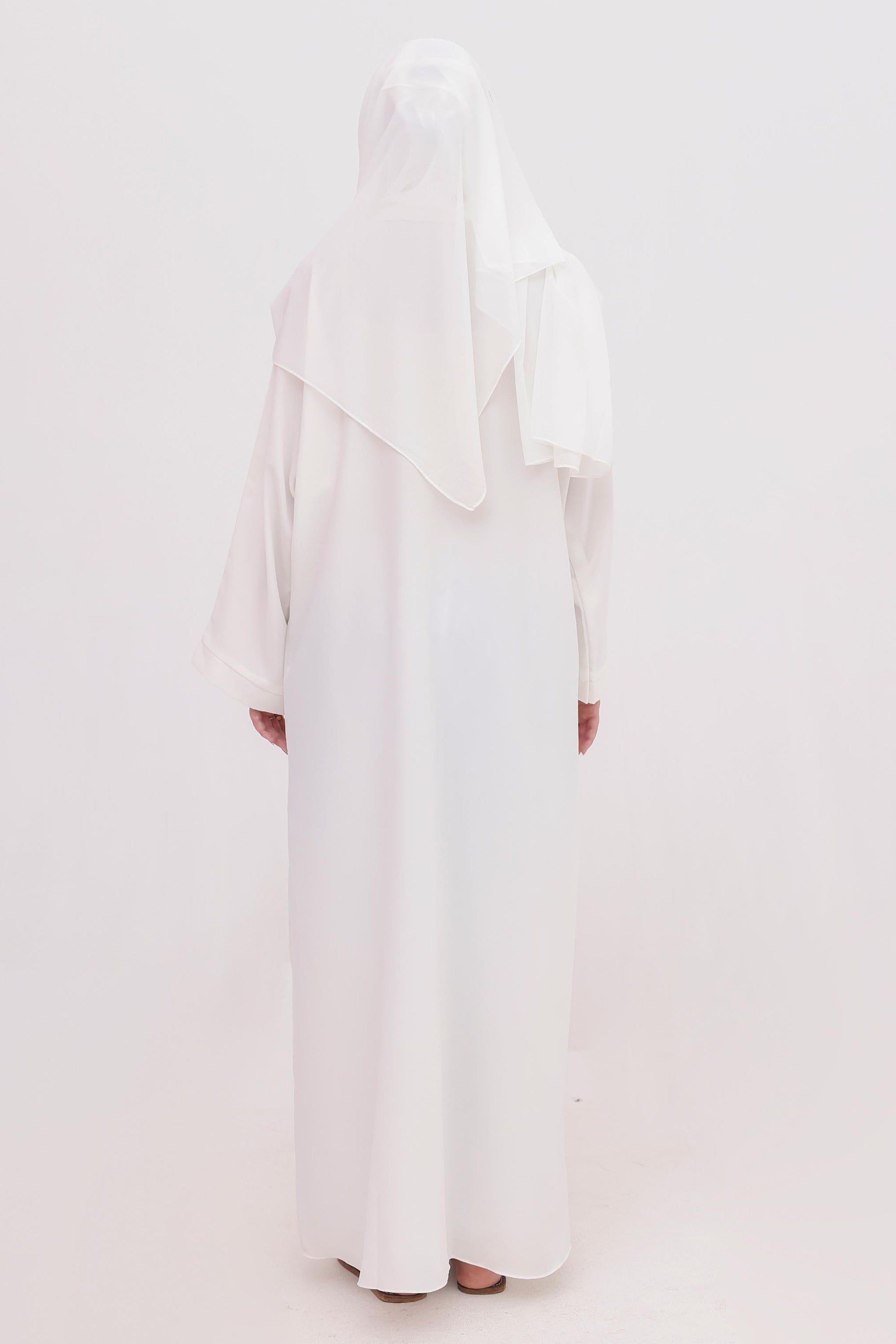 OffWhite Front Open Nida Abaya Georgette Hijab Tube Cap