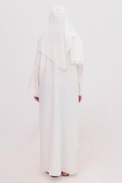 OffWhite Front Open Nida Abaya Georgette Hijab Tube Cap