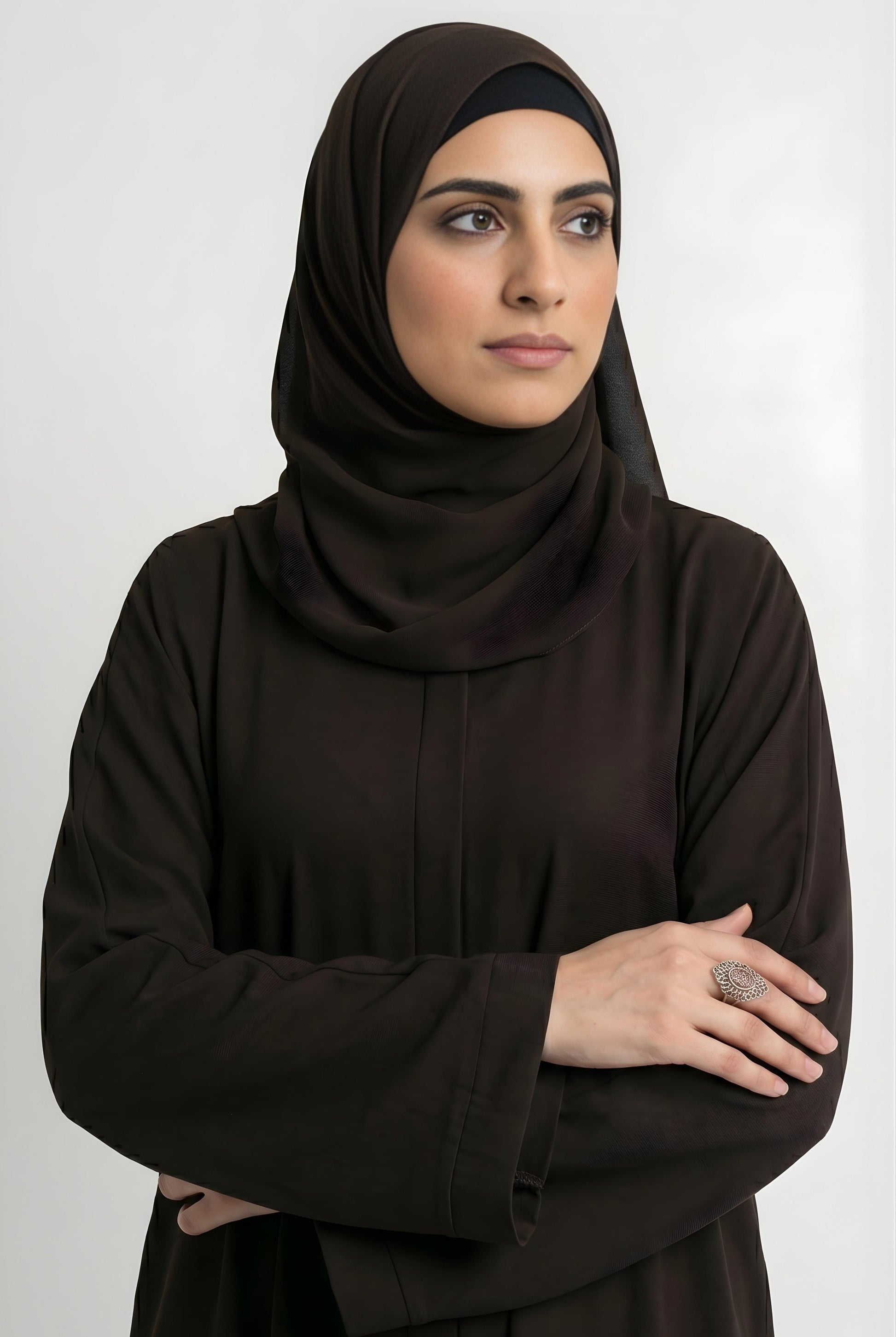 dark brown abaya closeup