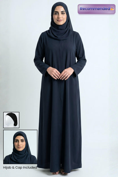 zinc abaya with hijab and cap