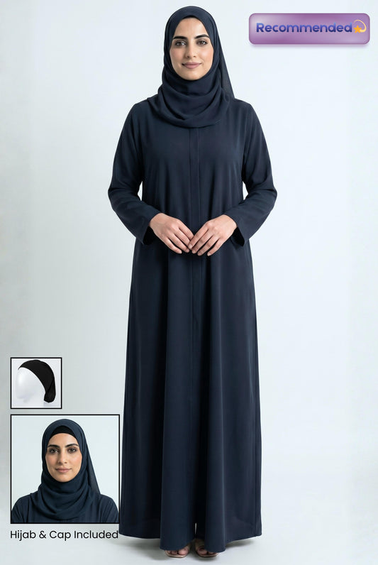 zinc abaya with hijab and cap