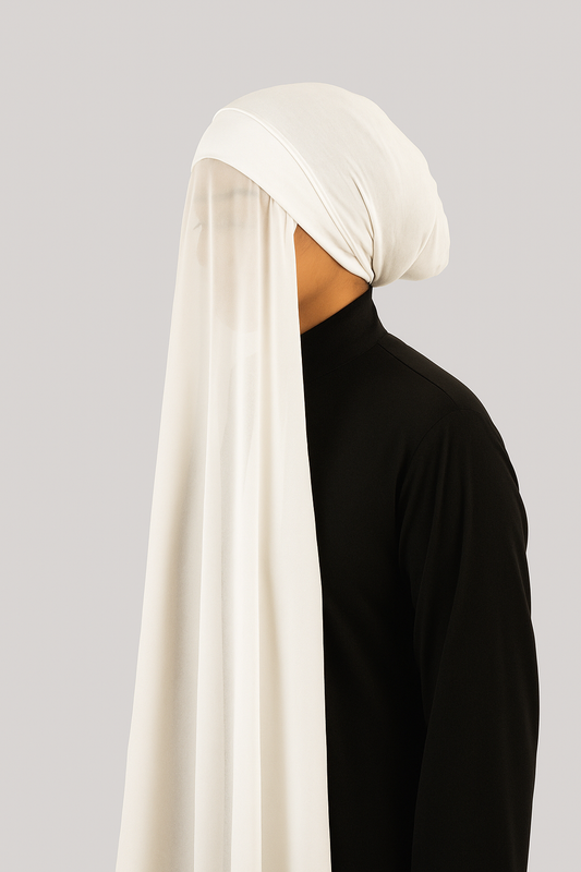 Hijab With Cap Attached - White