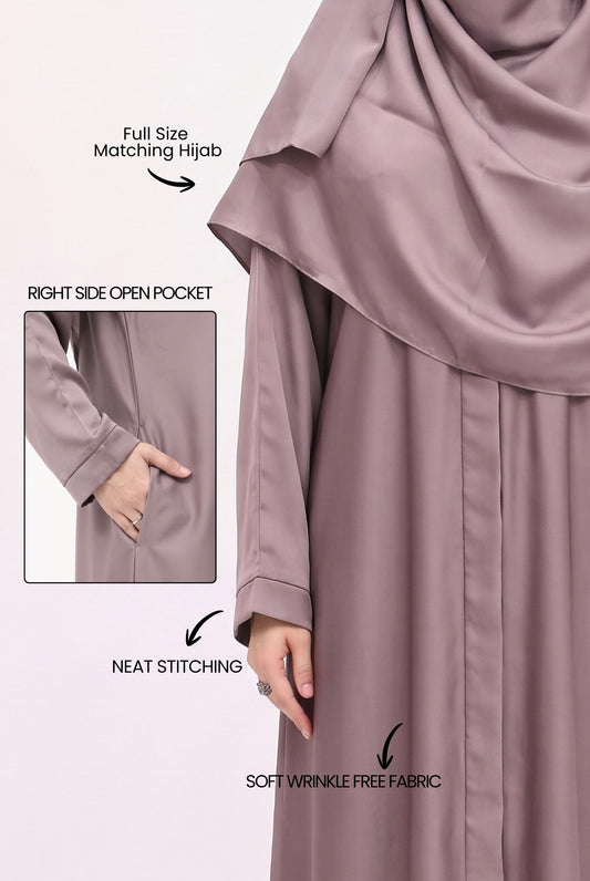 Front Open Abaya - Light Pink (with side pocket)