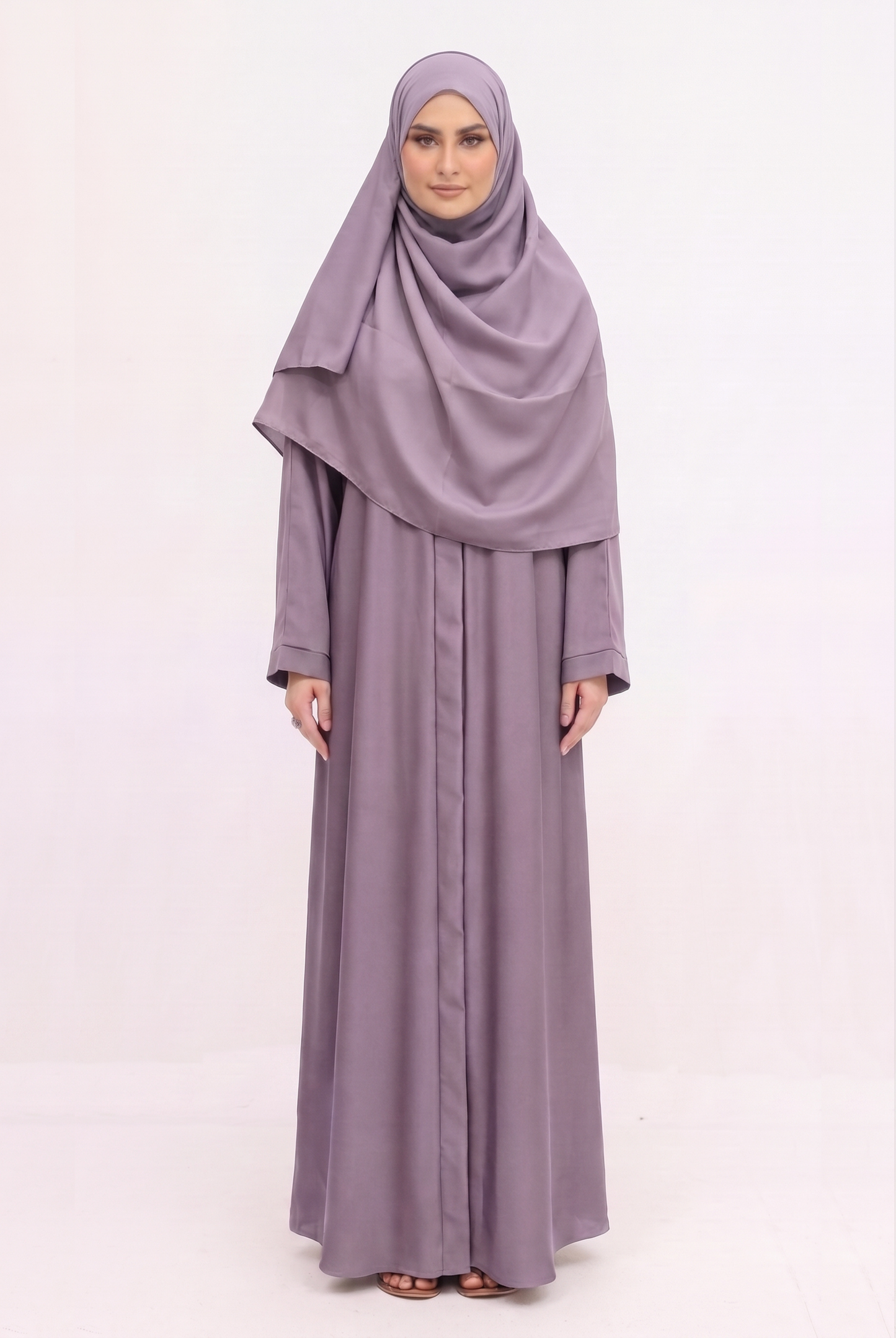 Front Open Abaya - Light Purple with Hijab