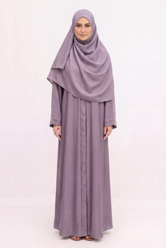 Front Open Abaya - Light Purple with Hijab