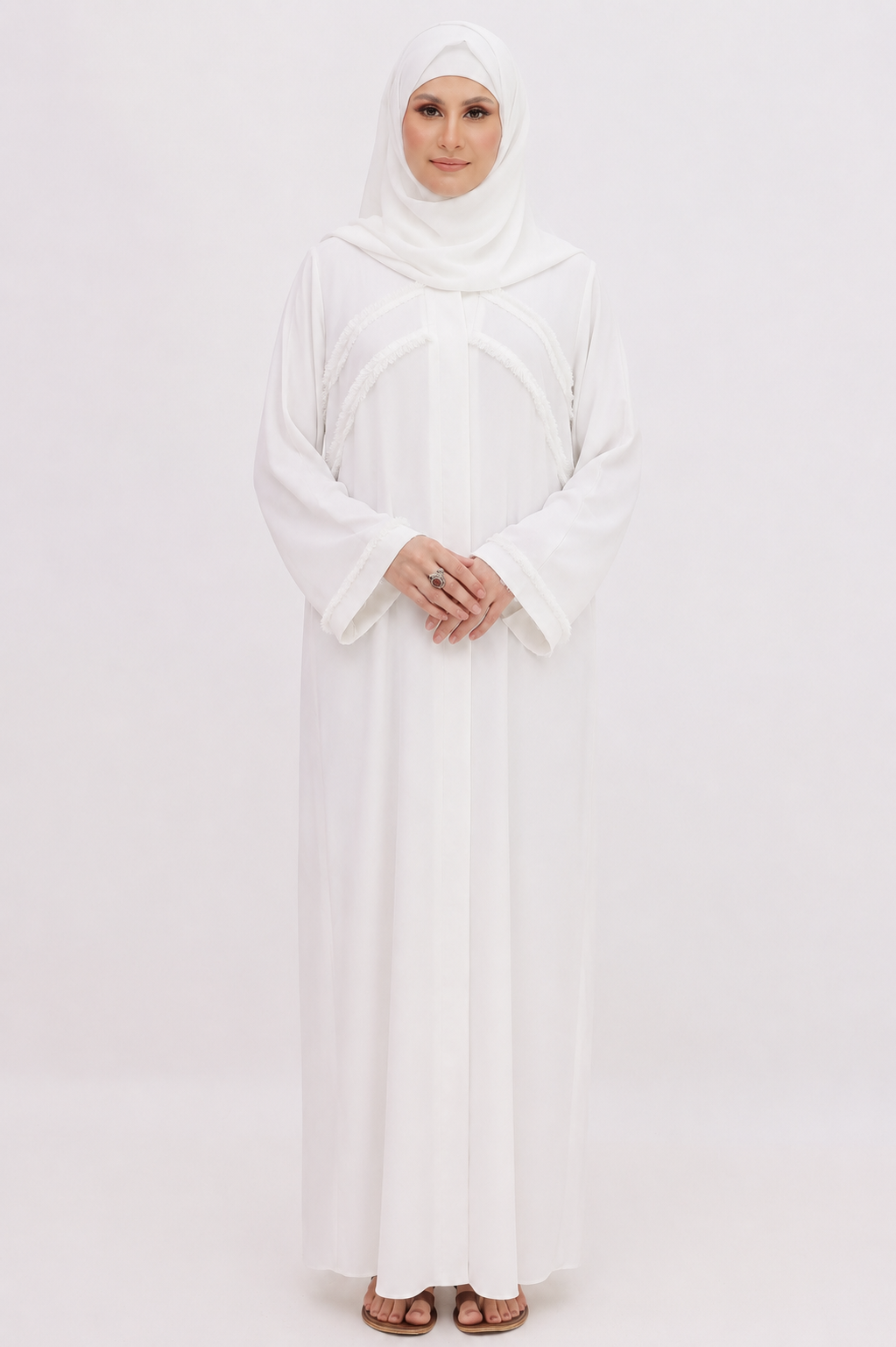 Front Open Abaya - Pure White