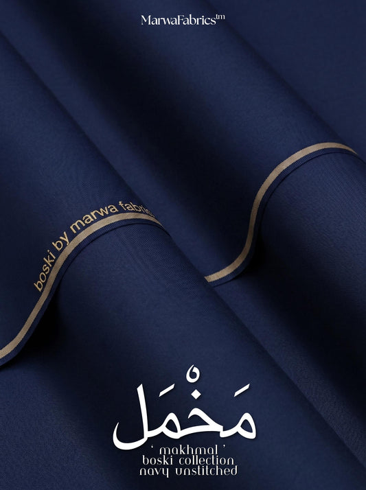 Navy fabric with gold trim and 'Marva Fabrics' branding.