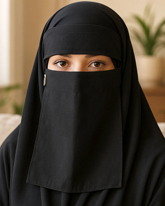 Person wearing a black niqab with a blurred background