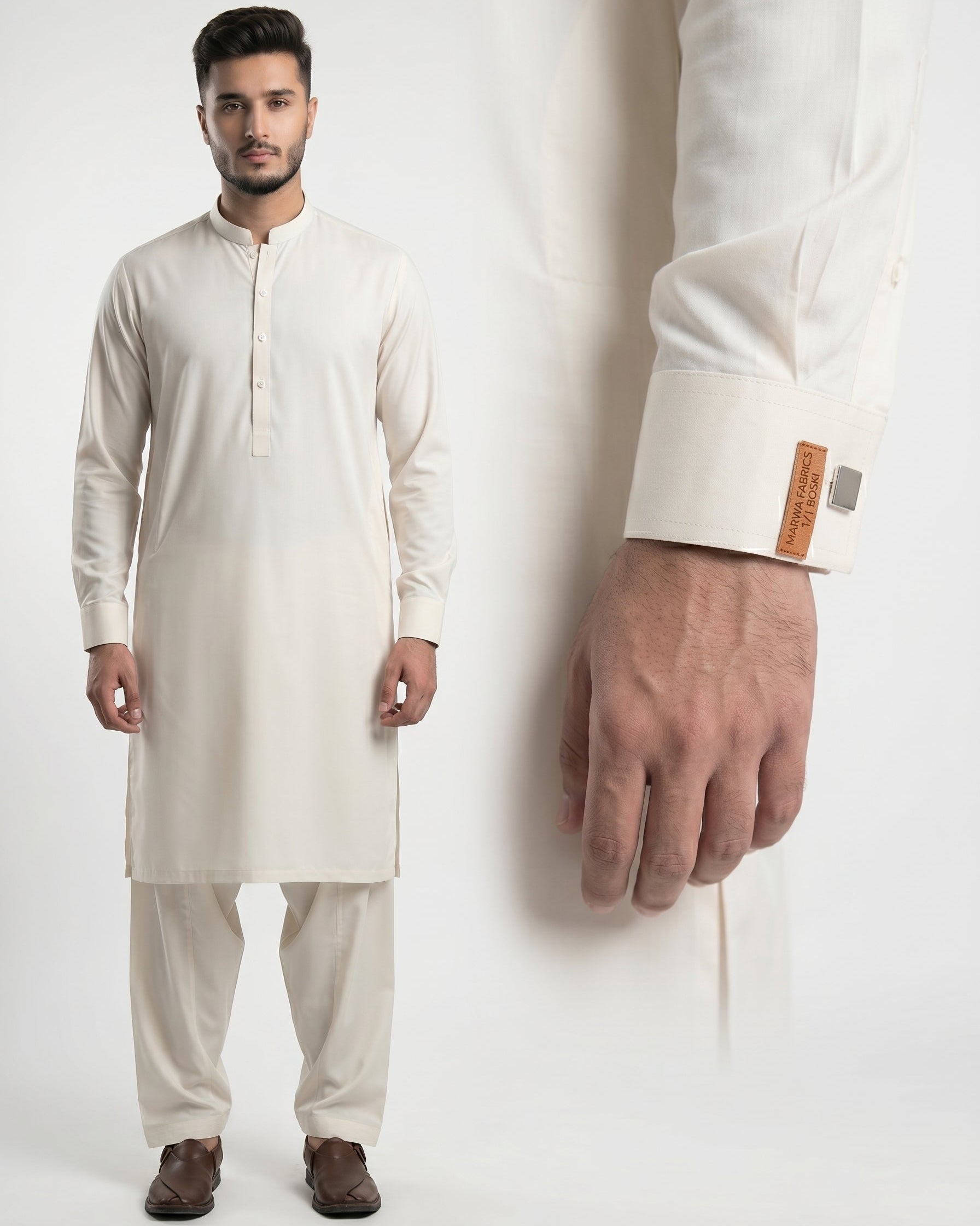 Man wearing a cream kurta 